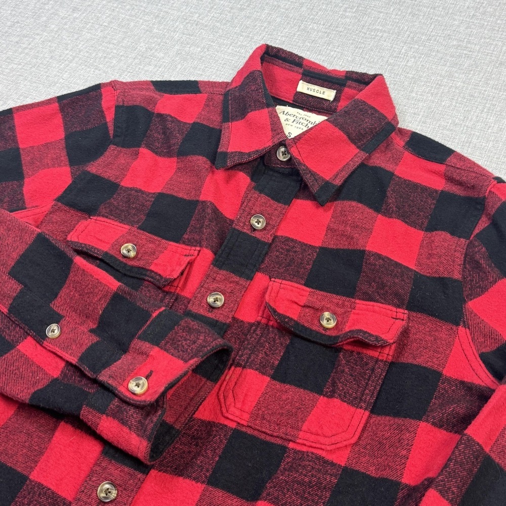Abercrombie & Fitch Buffalo Plaid Flannel Shirt Mens Small Red Long Sleeve